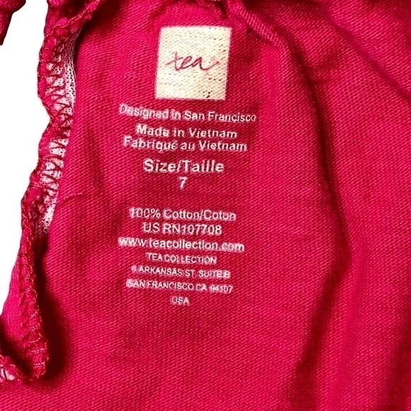 Tea cotton dress raspberry pink sleeveless elastic waist eyelet ruffle neck 7 - Picture 4 of 5